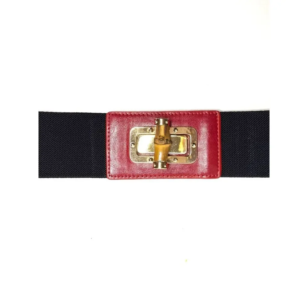 NEW Faux Leather Red Buckle Elastic Waist Belt 26”-32”